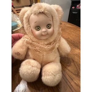 Eden Baby Doll Teddy Bear Plush Toy Vintage Cream musical works Lace Collar RARE